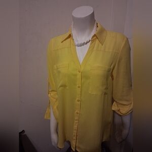 Express Canary Yellow Button-Up Women's Top